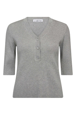 Piccolo SS V-Rib Knit Light Grey Melange - HL10169