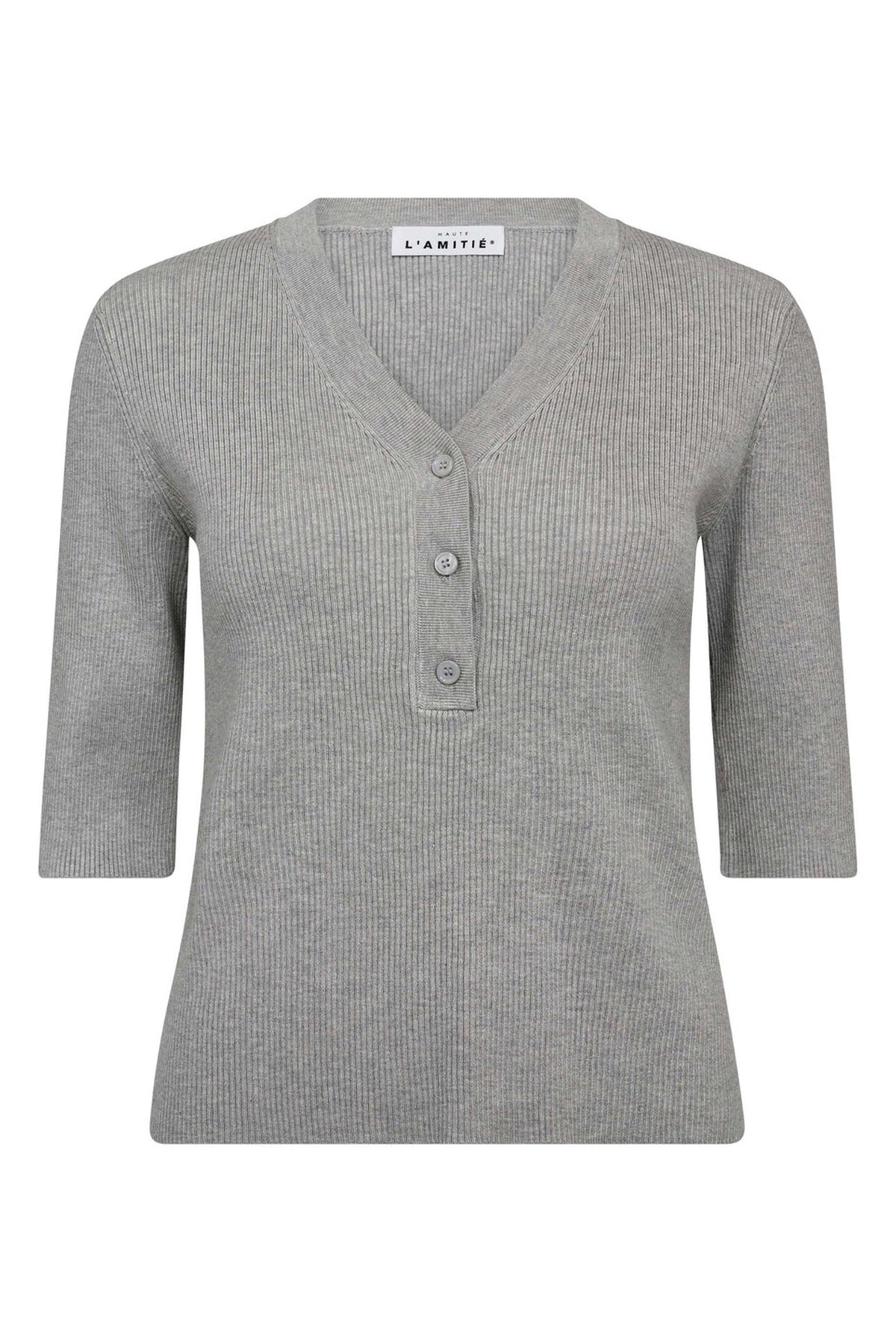 Piccolo SS V-Rib Knit Light Grey Melange - HL10169