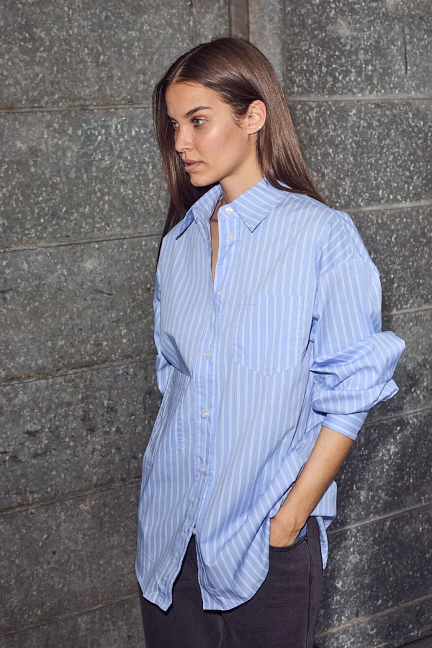 Pocket Stripe Shirt Blue - HL10259