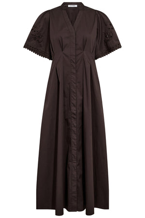 PoppyCC Emb Pleat Dress 145-Dark Brown - 46031