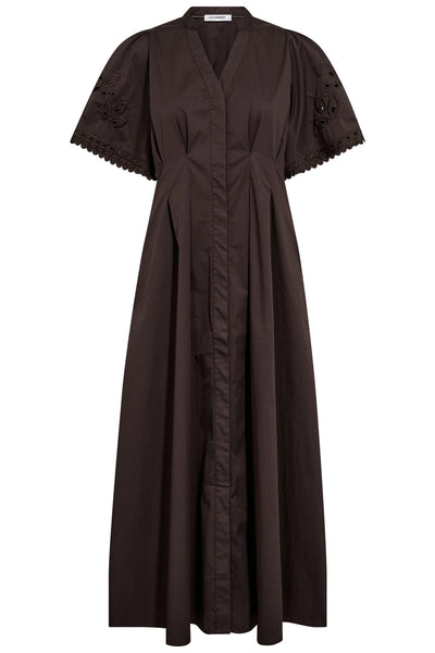 PoppyCC Emb Pleat Dress 145-Dark Brown - 46031 Thumbnail