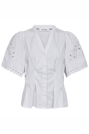 PoppyCC Emb SS V-Shirt 4000-White - 45075