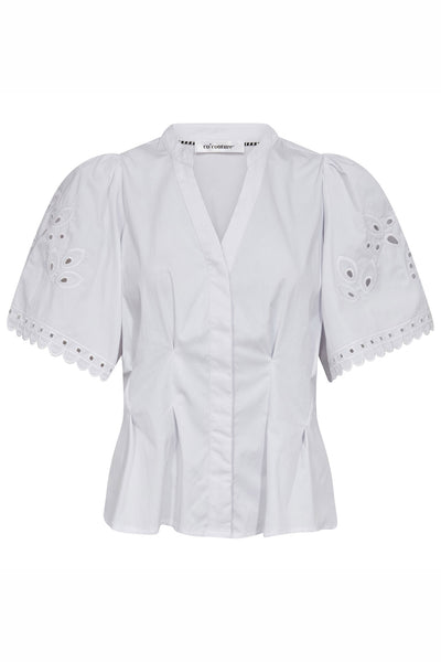 PoppyCC Emb SS V-Shirt 4000-White - 45075 Thumbnail