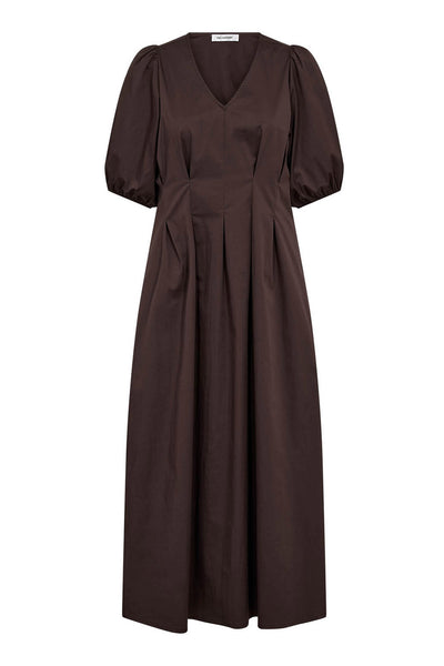 PoppyCC Pleat Dress 145-Dark Brown - 36464 Thumbnail