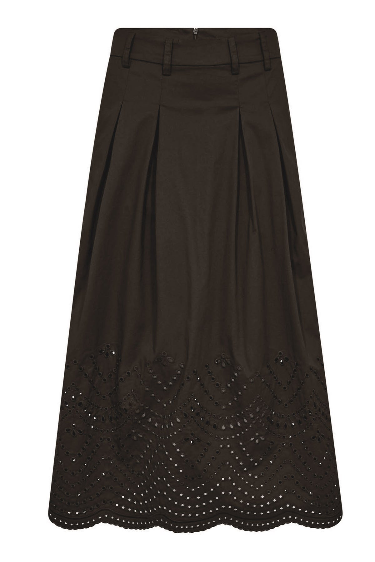 PoppyCC Pleat Scallop Skirt 145-Dark Brown - 44019