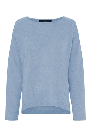 Pure Cashmere Pullover w. Boat Light Blue Melange - 500083
