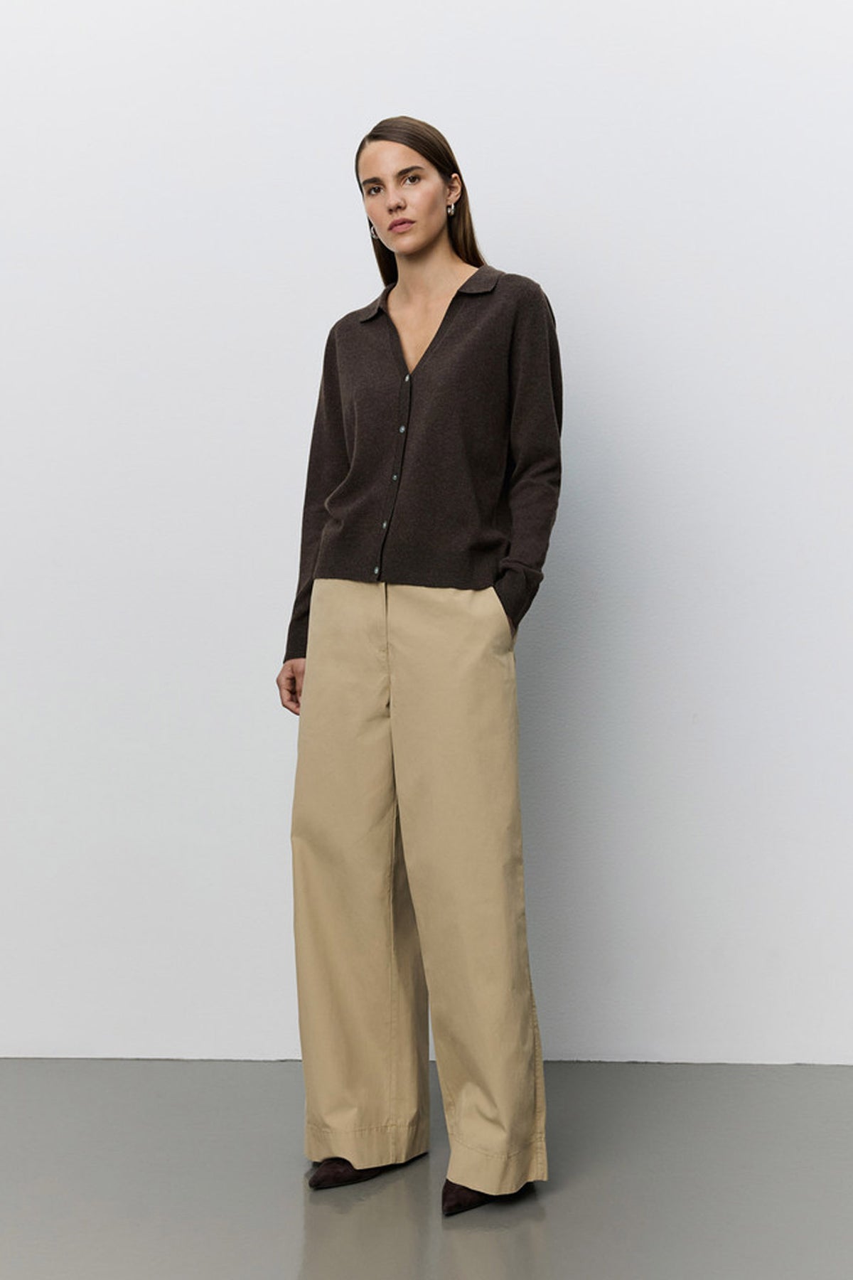 REINESW WIDE LEG TROUSERS 7042 Dark sand - SNOS741