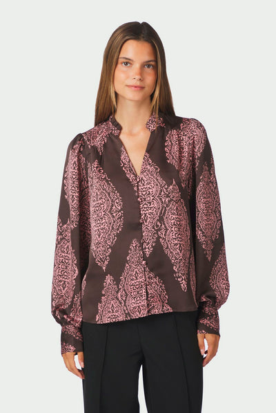 Massima Paisley Drop Blouse Dark Brown/Evening Rose - 170432 Thumbnail