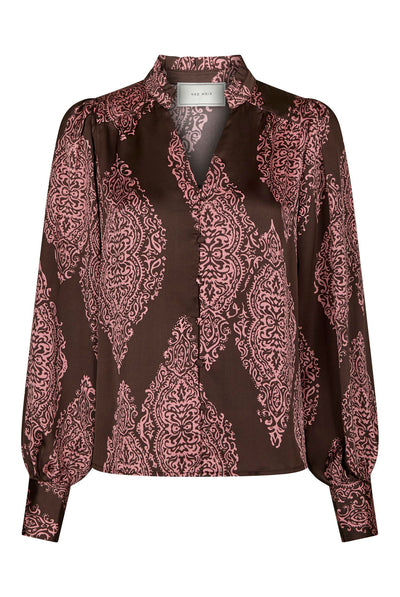 Massima Paisley Drop Blouse Dark Brown/Evening Rose - 170432 Thumbnail