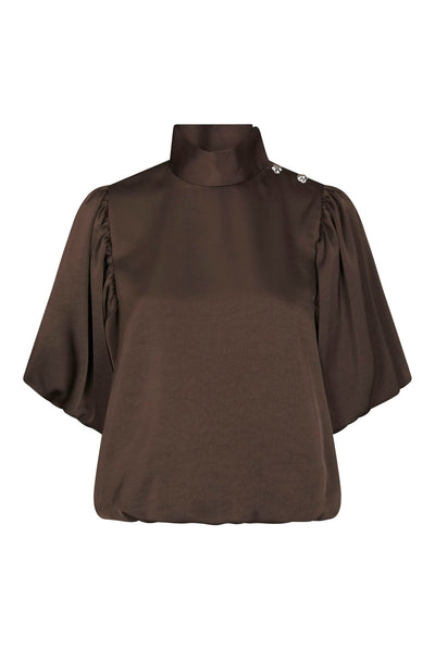 Parisa Heavy Sateen Blouse Dark brown - 170396 Thumbnail