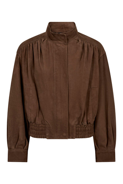 Suede Gather Crop Jacket WALNUT - HL10821 Thumbnail