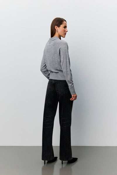 SELENESW KNIT POLO 8000 Grey Melange - SNOS761 Thumbnail