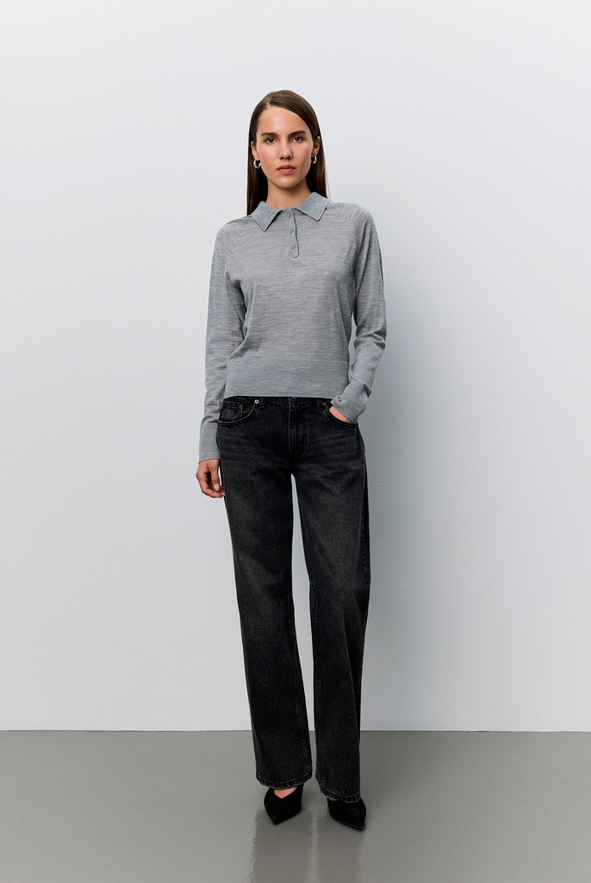 SELENESW KNIT POLO 8000 Grey Melange - SNOS761