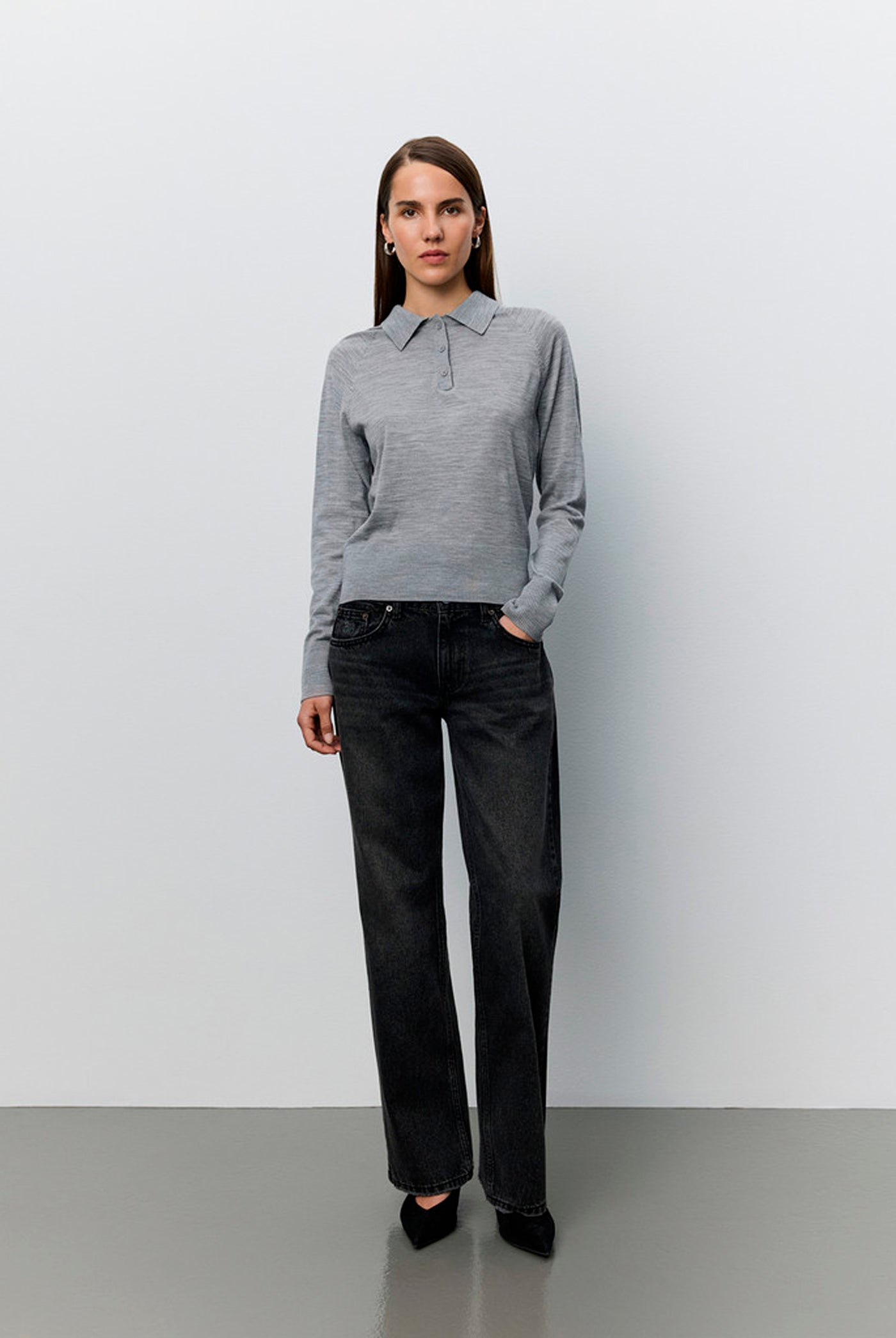 SELENESW KNIT POLO 8000 Grey Melange - SNOS761