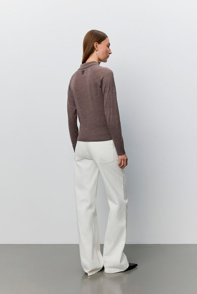 SELENESW KNIT POLO 7071 Brown melange - SNOS761 Thumbnail