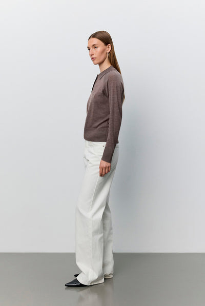 SELENESW KNIT POLO 7071 Brown melange - SNOS761 Thumbnail