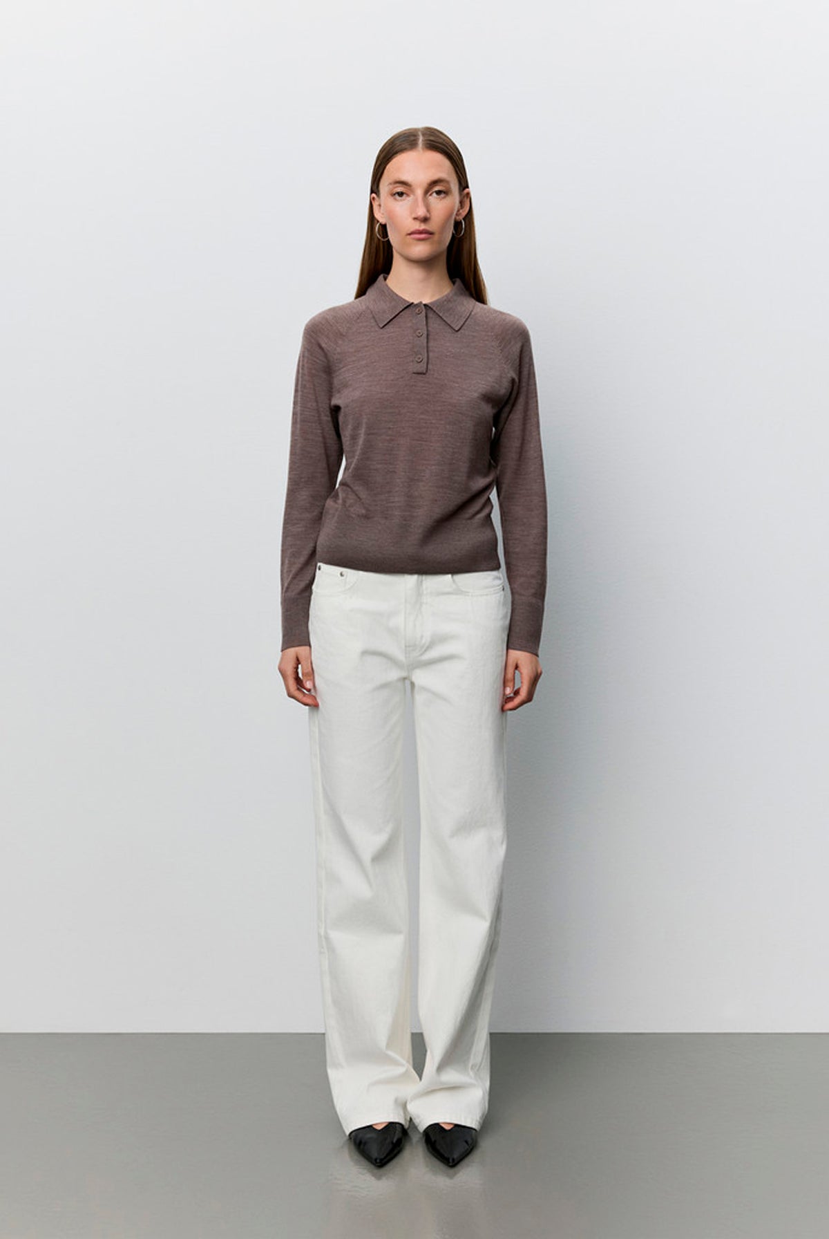 SELENESW KNIT POLO 7071 Brown melange - SNOS761