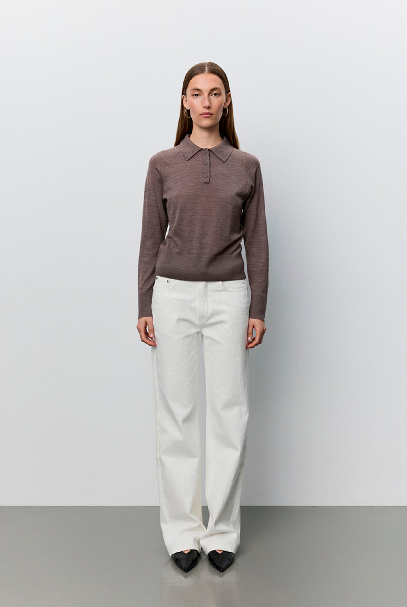 SELENESW KNIT POLO 7071 Brown melange - SNOS761