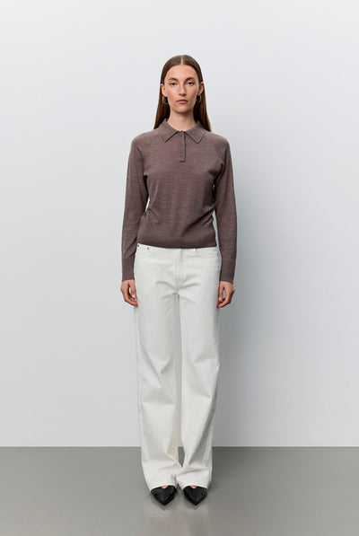 SELENESW KNIT POLO 7071 Brown melange - SNOS761 Thumbnail