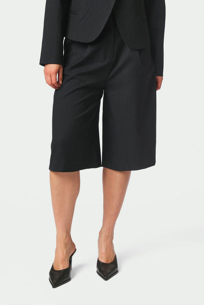 Rima Slim Pinstripe Shorts Dark Navy - 169531 Thumbnail
