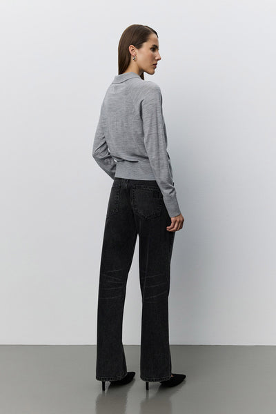 Riosw Mid Waist Jeans Black Washed Denim - SNOS720 Thumbnail