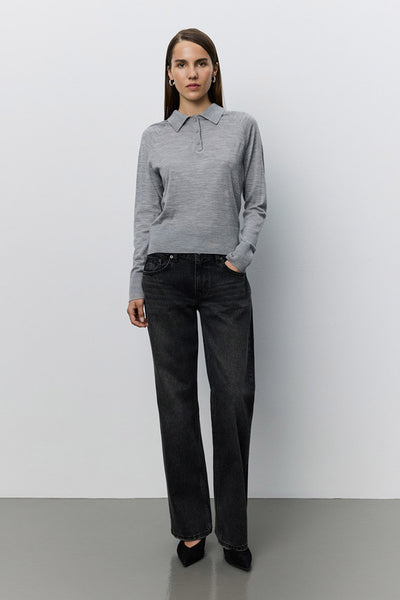 Riosw Mid Waist Jeans Black Washed Denim - SNOS720 Thumbnail