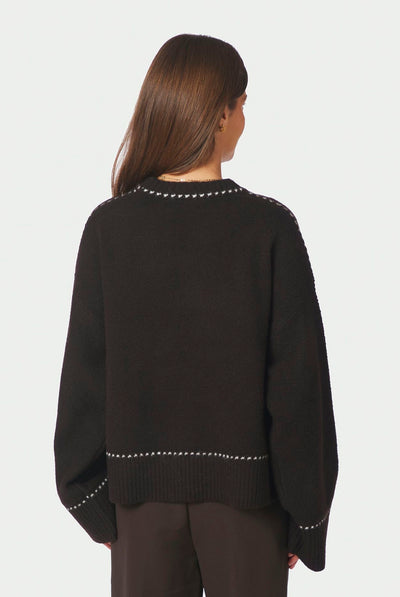 Roeme Knit Stitch Blouse Dark brown - 164818 Thumbnail