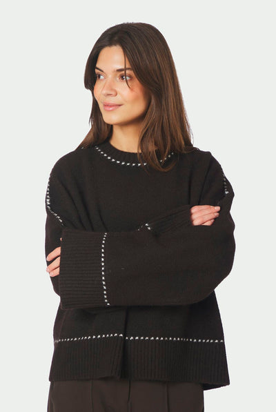 Roeme Knit Stitch Blouse Dark brown - 164818 Thumbnail