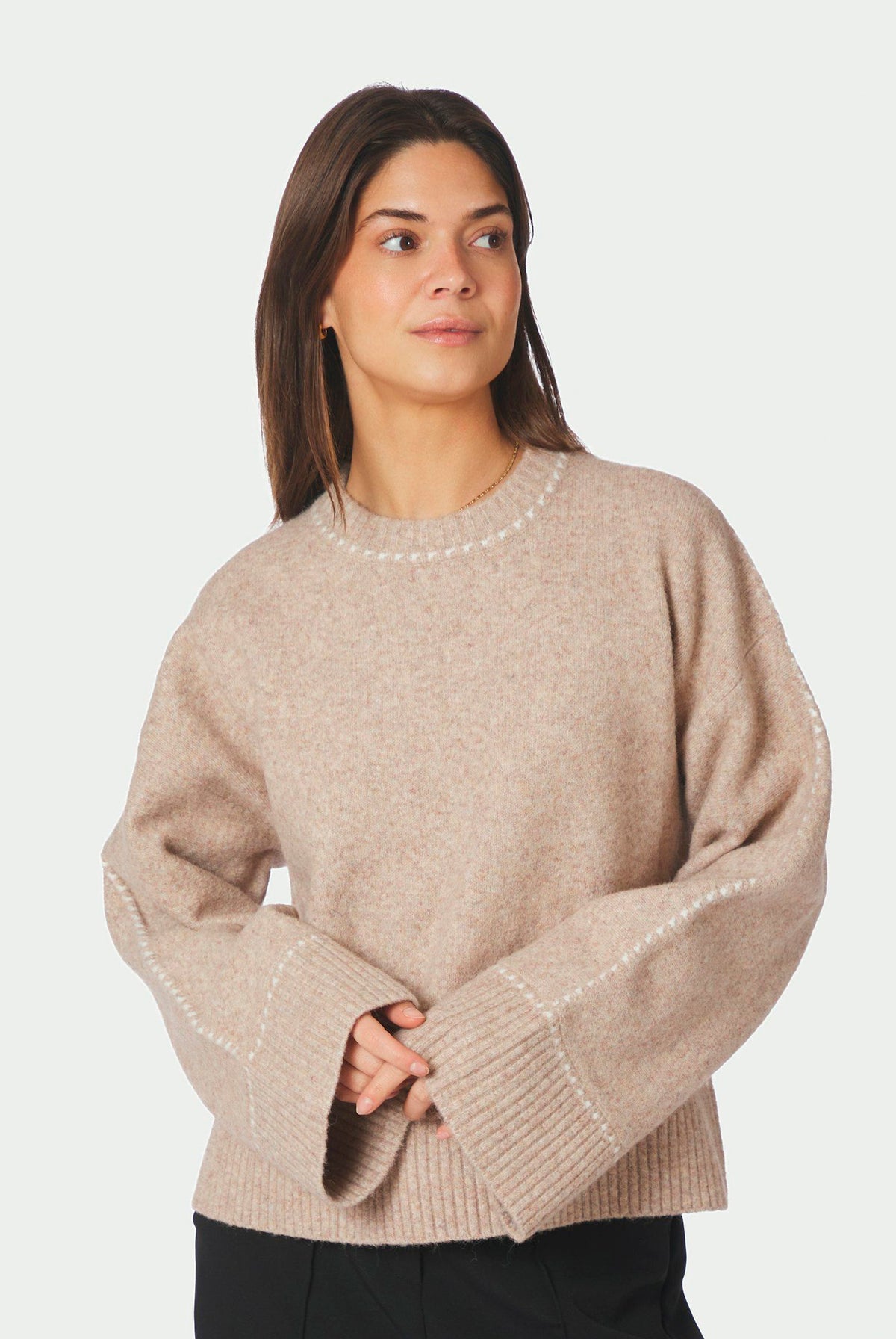 Roeme Knit Stitch Blouse BEIGE MELANGE - 164818