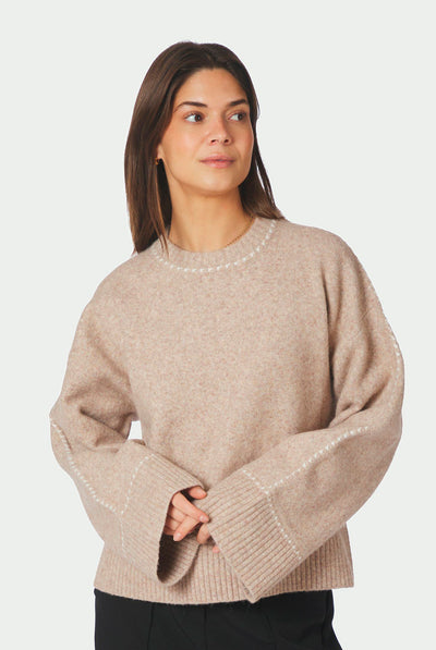 Roeme Knit Stitch Blouse BEIGE MELANGE - 164818 Thumbnail