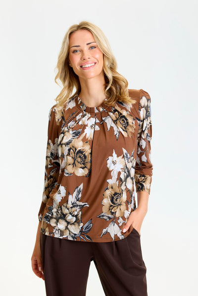 Grazia blouse 3/4 sleeves Brown - 17327 Thumbnail