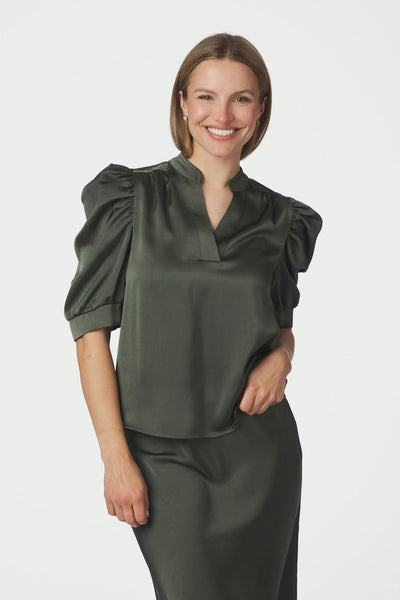 Roella Heavy Sateen Blouse DEEP GREEN - 162590 Thumbnail