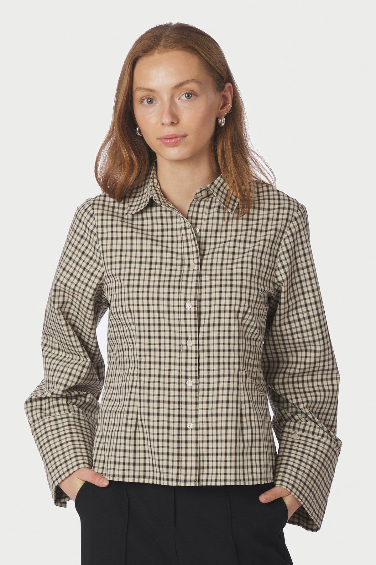 Rosa Checked Shirt Beige - 167289