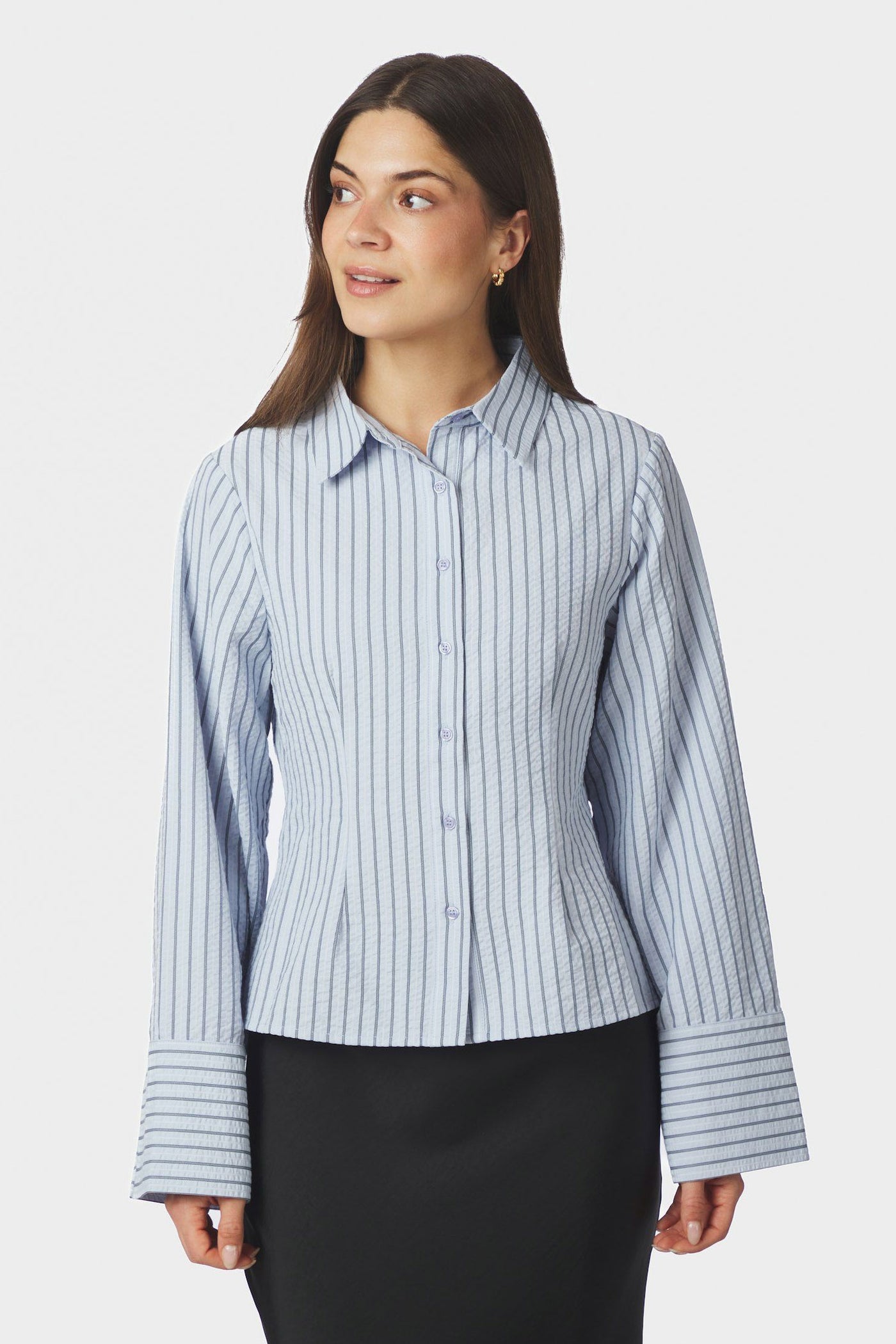Rosa Striped Crepe Shirt Blue - 169301
