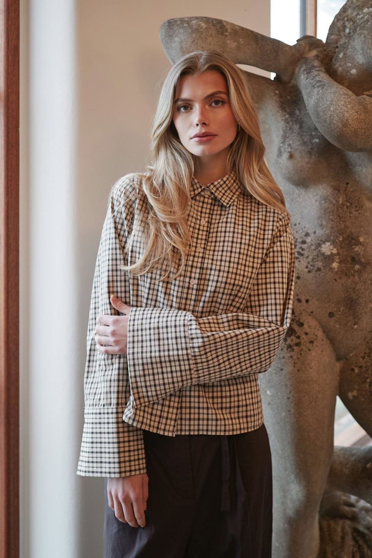 Rosa Checked Shirt Beige - 167289