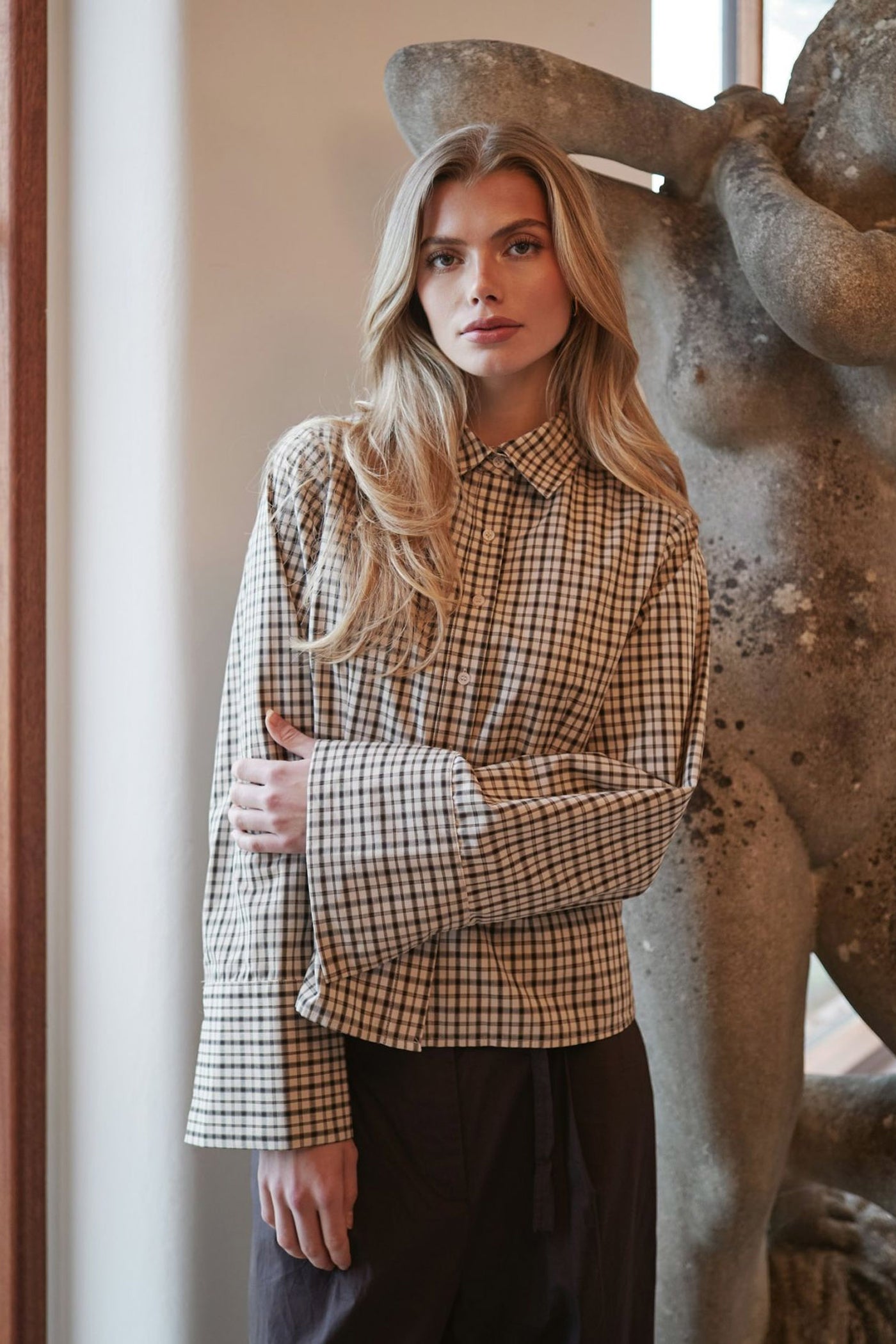 Rosa Checked Shirt Beige - 167289