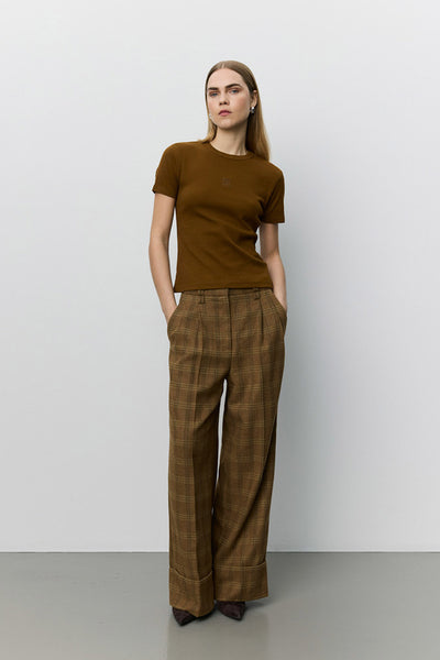 Rosanasw Checked Wide Leg Trou Maple Brown Check - S263211 Thumbnail