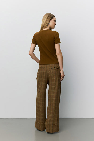 Rosanasw Checked Wide Leg Trou Maple Brown Check - S263211 Thumbnail