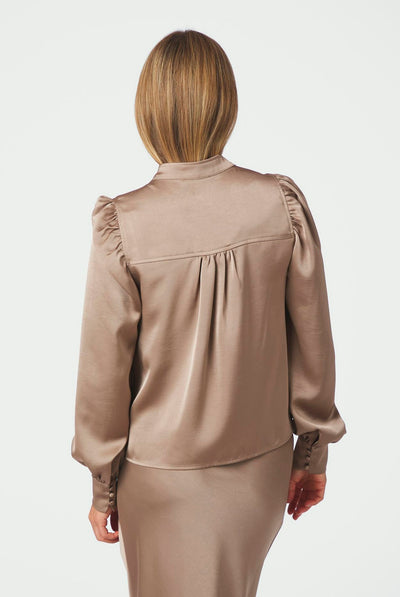 Rosslyn Heavy Sateen Blouse DARK TAUPE - 163769 Thumbnail