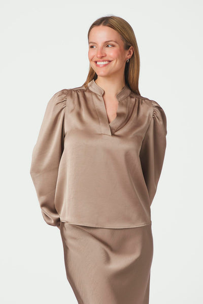 Rosslyn Heavy Sateen Blouse DARK TAUPE - 163769 Thumbnail