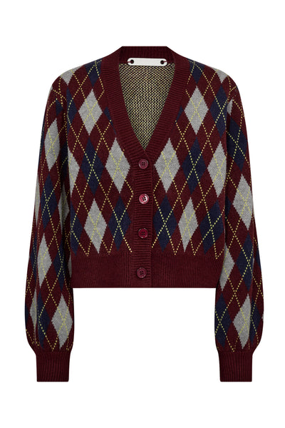 RowCC Check Cardigan 87-Winered - 32212 Thumbnail