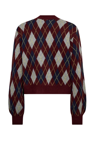 RowCC Check Cardigan 87-Winered - 32212 Thumbnail