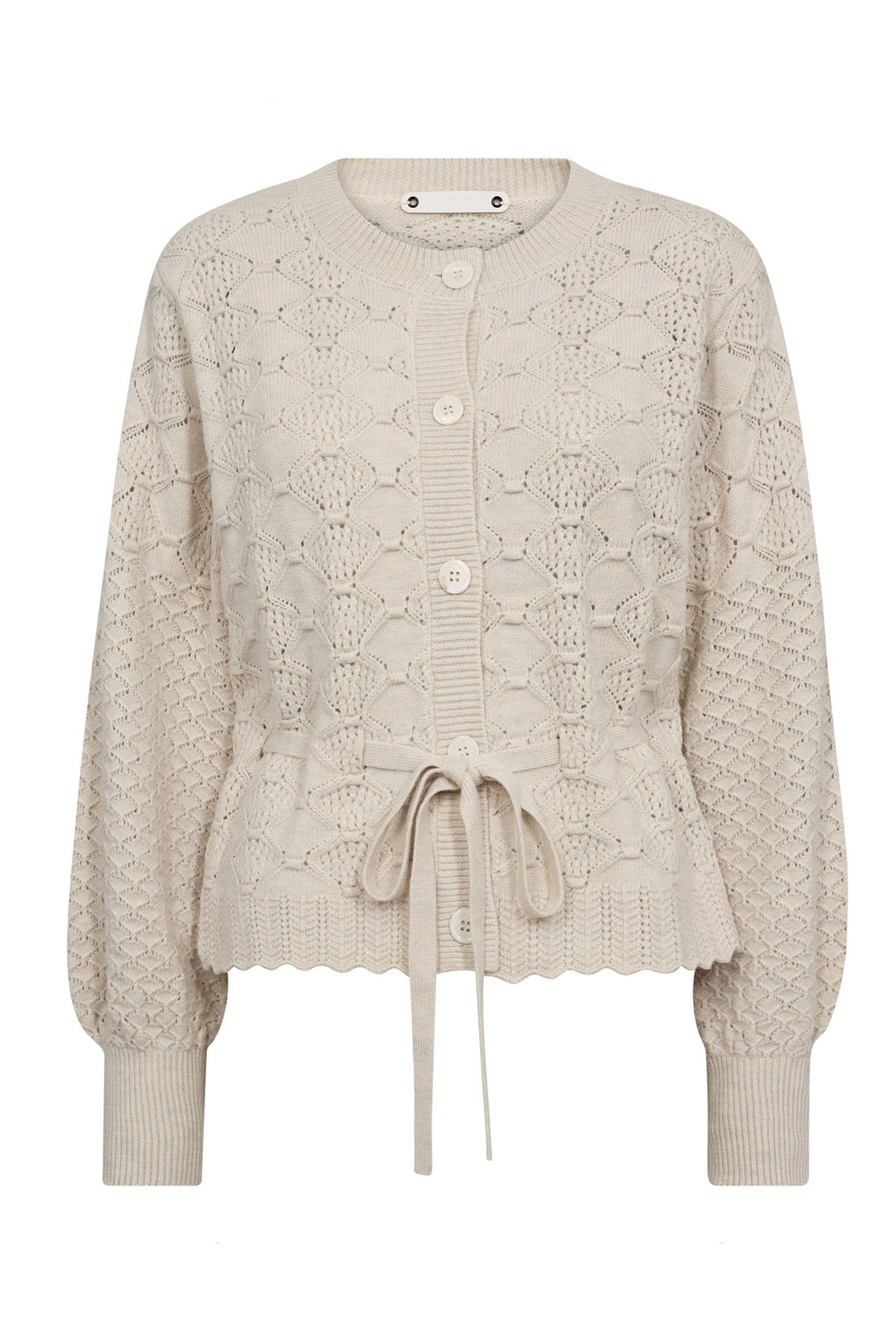 RowCC Pointelle Tie Cardigan 4021-Ivory - 32241