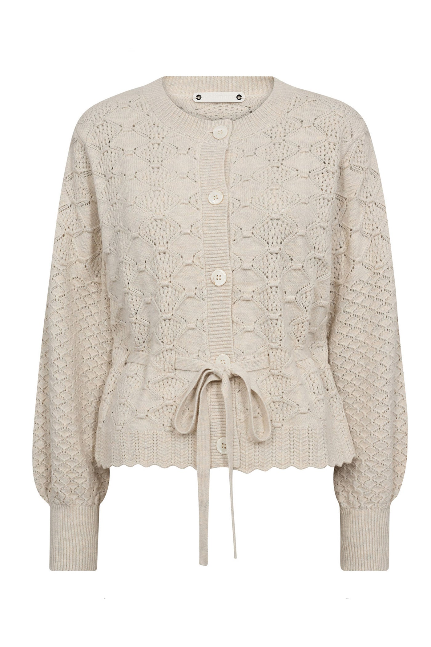 RowCC Pointelle Tie Cardigan 4021-Ivory - 32241