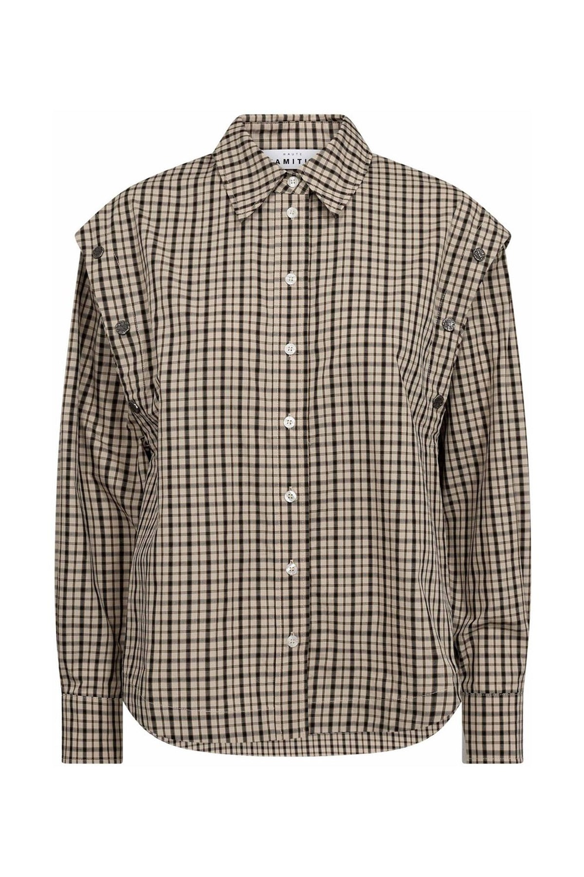 Ruby Check Button Sleeve Shirt Mocca/Beige Check - HL10834