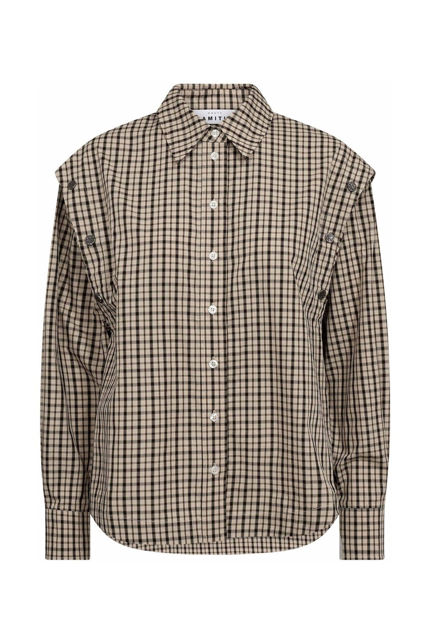 Ruby Check Button Sleeve Shirt Mocca/Beige Check - HL10834