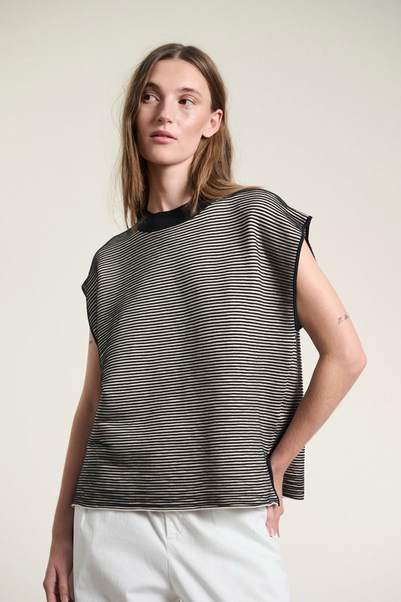 Saku bluse med bieser BLACK/IVORY - 261-1073-5743