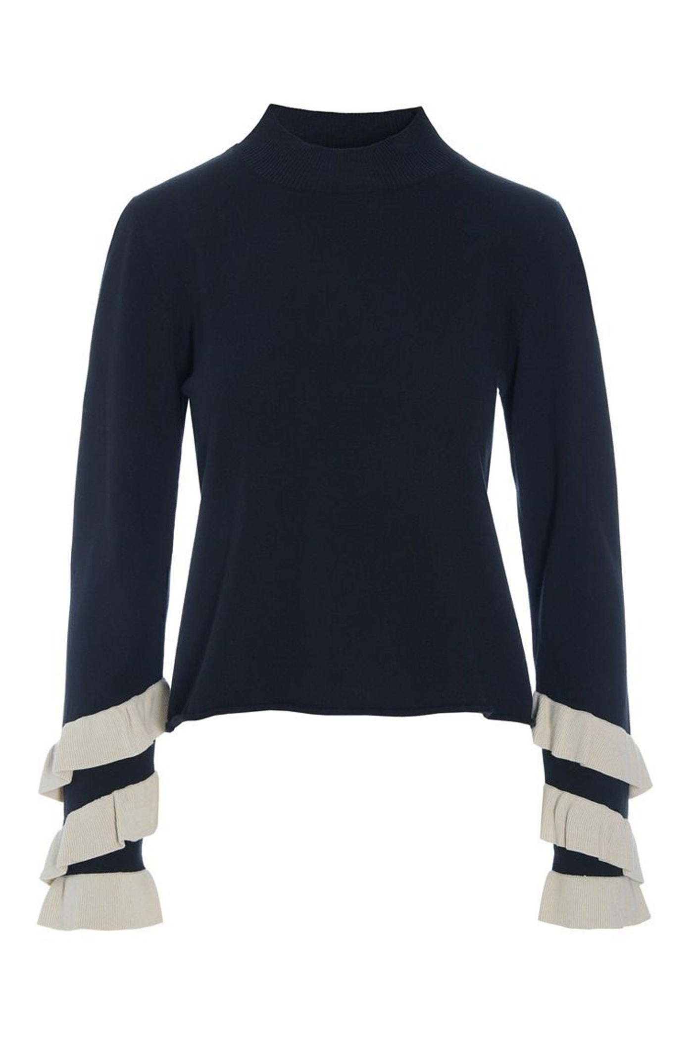 Saku bluse med flæser BLACK/IVORY TWIST - 259-1073-5522