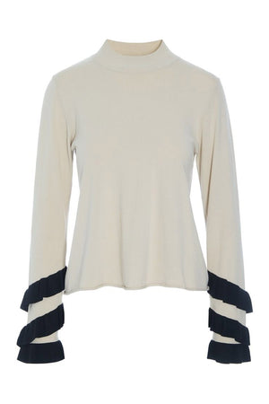 Saku bluse med flæser IVORY/BLACK TWIST - 259-1073-5522