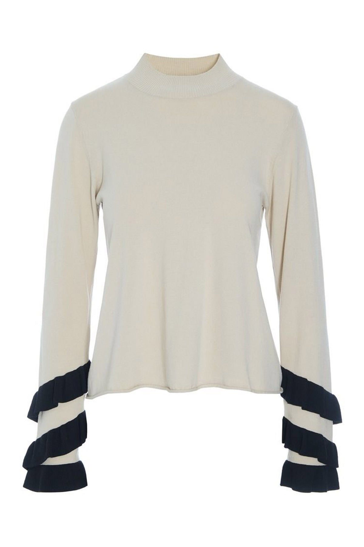 Saku bluse med flæser IVORY/BLACK TWIST - 259-1073-5522